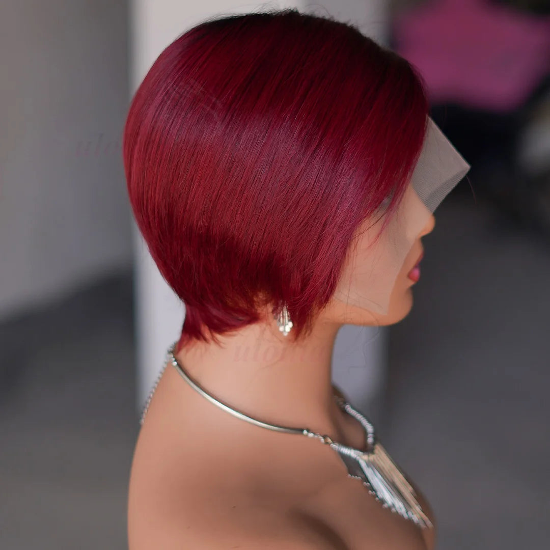 OmbreT1B/99J court coupe lutin malaisien Remy Perruques de cheveux humains à porter sans colle Cheveux raides Perruques Bob Court Cheveux Humains