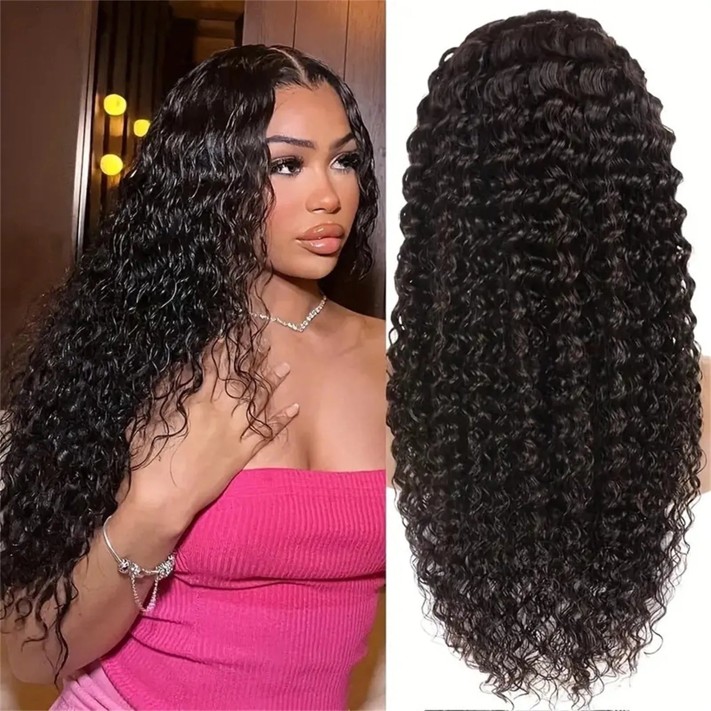 Perruques de cheveux bouclés noirs, perruques avant de dentelle cheveux humains synthétiques longs cheveux bouclés noirs perruque naturelle fibre résistante à la chaleur cheveux naturels