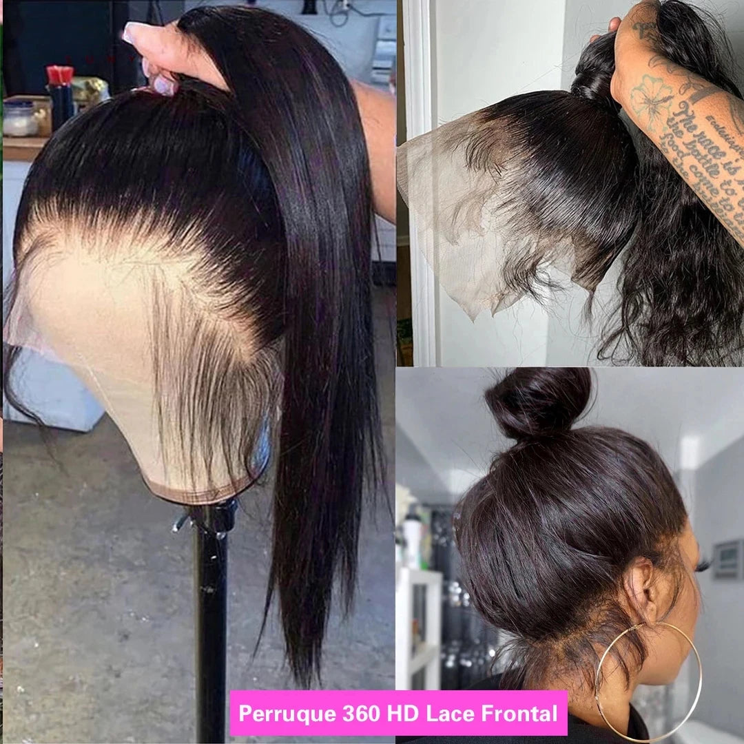 40 pouces os droit 13x6 HD Transparent dentelle frontale perruques de cheveux humains 250% brésilien 360 13x4 pleine dentelle avant perruques pour les femmes