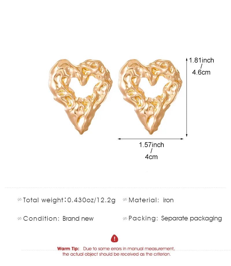 Boucles d'oreilles ovales en forme de cœur en or exagéré pour femme, boucle d'oreille en métal, bijoux géométriques déformés irréguliers, tendance 2025