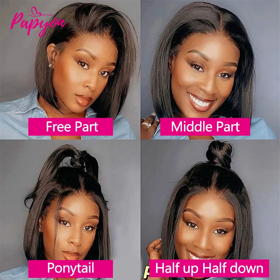 Perruque Courte 13X6 Transparent 15A Bob Wig Perruques Cheveux Humains Wigs Human Hair Cheveux Humain Naturel Droit Human Hair