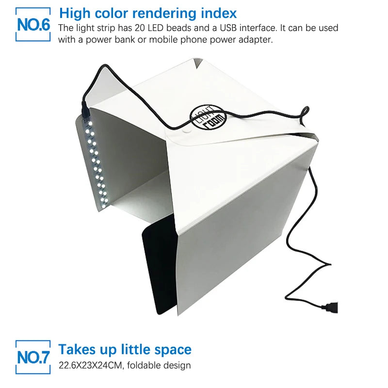 Chambre à lumière LED pour studio photo, tente lumineuse, boîte souple, arrière-plans, boîte à photos pour appareil photo reflex numérique, boîte à lumière pliante portable, 22cm