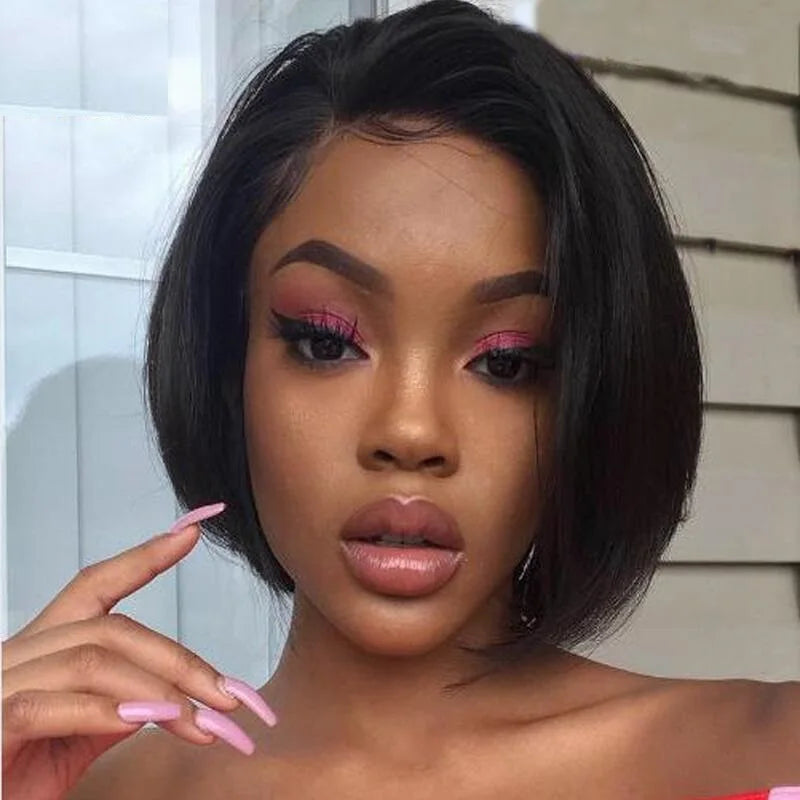 Cheveux humains 13X2 perruques courtes coupe lutin perruques droites Bob HDTransparent dentelle frontale perruques pour les femmes noires 250 densité Perruque pas cher