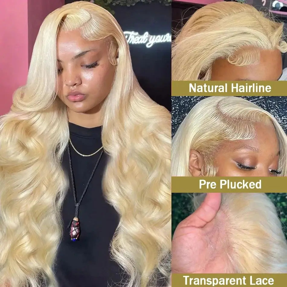 Perruque frontale en dentelle HD 613, 13x6, cheveux humains ondulés, brésiliens, densité 220, pré-épilée, blonde, dentelle transparente, 30 pouces