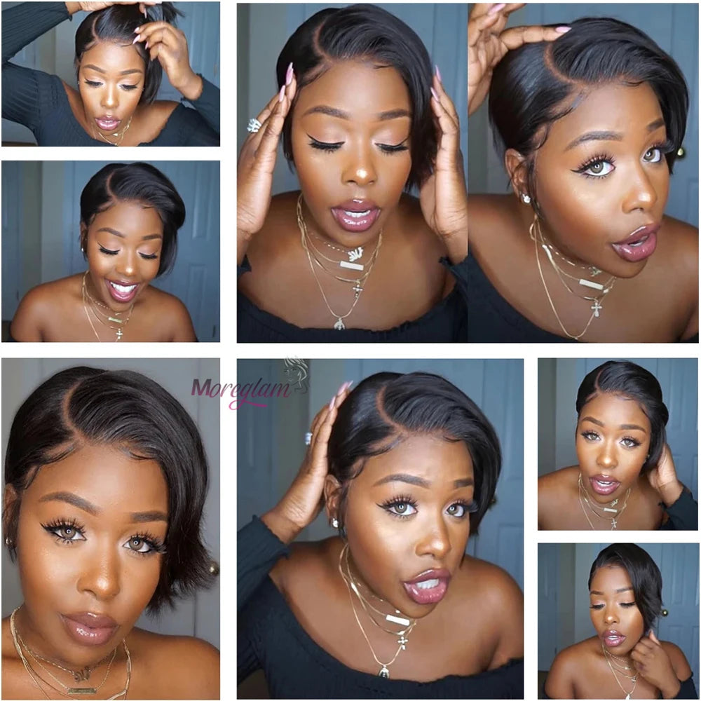 OmbreT1B/99J court coupe lutin malaisien Remy Perruques de cheveux humains à porter sans colle Cheveux raides Perruques Bob Court Cheveux Humains