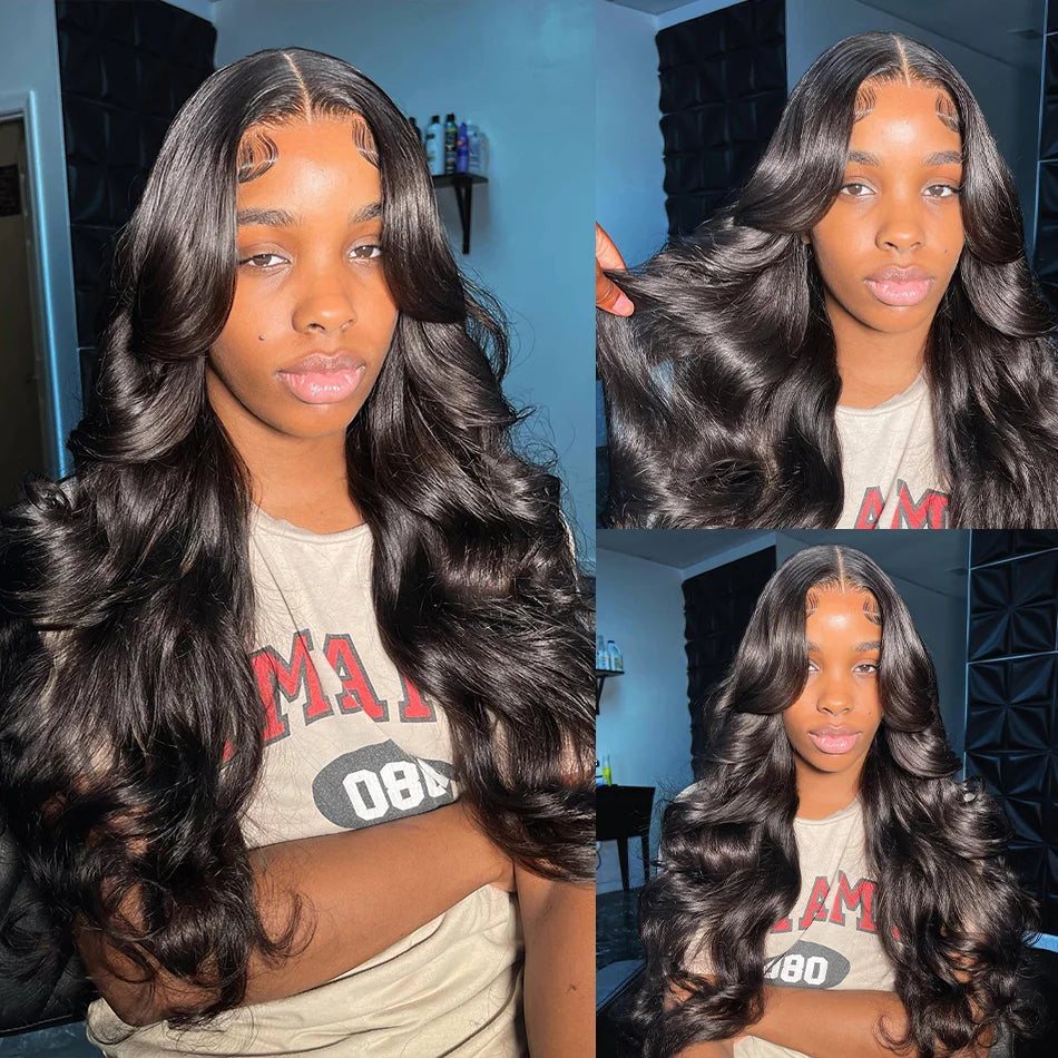 Perruque 13x6 (ou 13x4) à dentelle frontale transparente, densité 180 %, cheveux humains indiens effet body wave. Modèle pré-plumé pour un rendu naturel et élégant