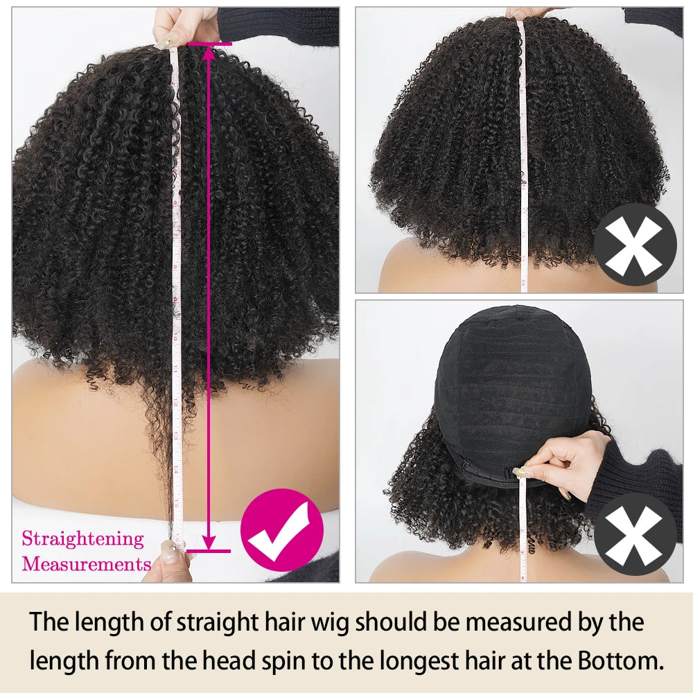 Perruques de cheveux humains Afro crépus bouclés avec frange 200% densité Remy cheveux humains sans colle perruque Afro bouclés frange perruques pour les femmes noires
