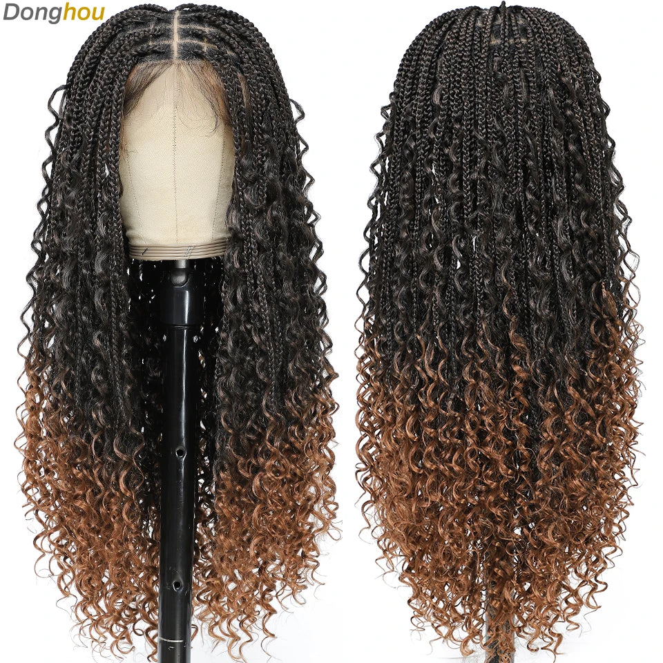 Perruques tressées sans nœuds ombrées Boho pour femmes noires 1B T30 couleurs boîte bohème tresses Perruques tresses Africaines Naturelles