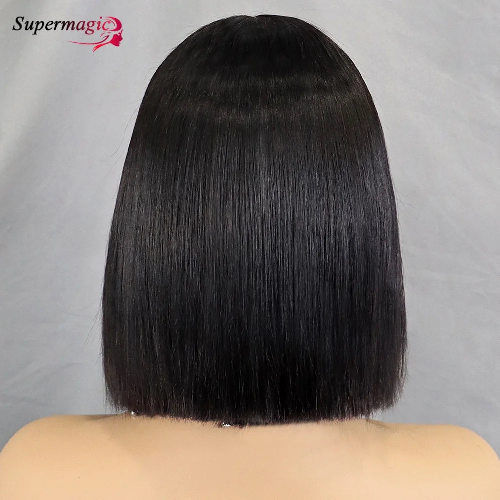 Vietname Super Double os tiré droit 2x6 dentelle fermeture Bob perruque avec 100% cheveux humains Nature noir 300 densité pour les femmes noires