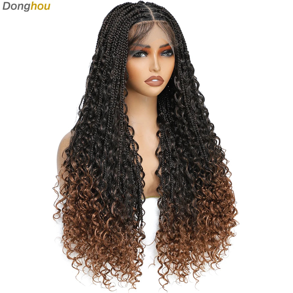 Perruque tressée Boho sans nœuds pour femmes noires, couleurs ombrées 1B/T30, style boîte bohème, tresses africaines naturelles