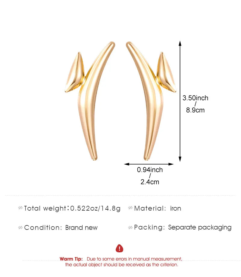 Boucles d'oreilles ovales en forme de cœur en or exagéré pour femme, boucle d'oreille en métal, bijoux géométriques déformés irréguliers, tendance 2025