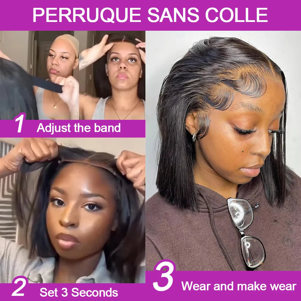 100% perruque de cheveux humains sans colle tressé fermeture Hd dentelle frontale perruque pré-coupée vietnamienne droite courte Bob dentelle avant perruque pour les femmes