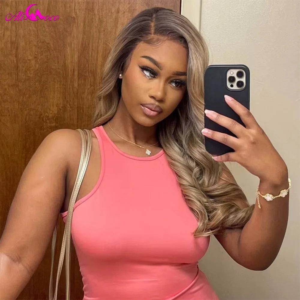 13X6 Ombre Blonde couleur frontale perruque cheveux humains pour les femmes Transparent 13X6 dentelle avant perruque de cheveux humains avec racine foncée pré plumée