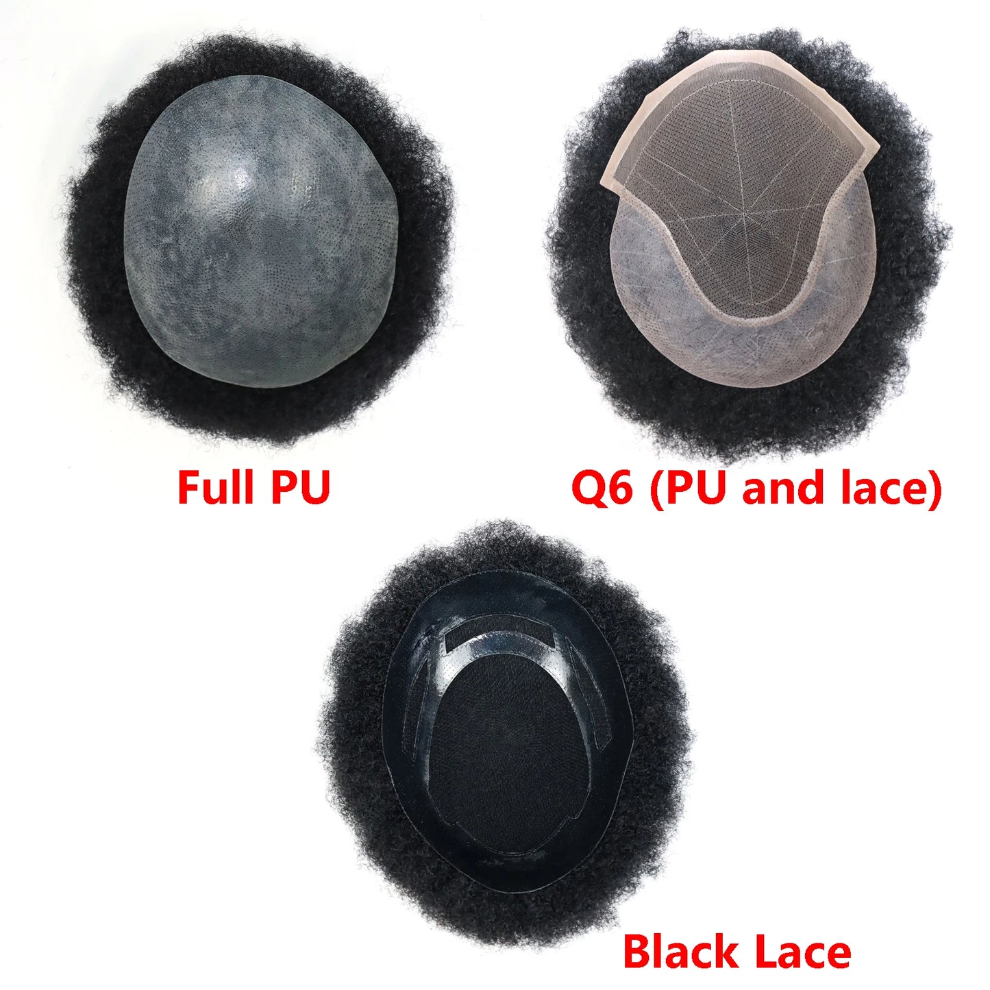 Toupet Afro Curl pour hommes, postiche 100% humaine réelle, 8x10 pouces, 1B, noir naturel, Base Multiple, système capillaire léger et respirant