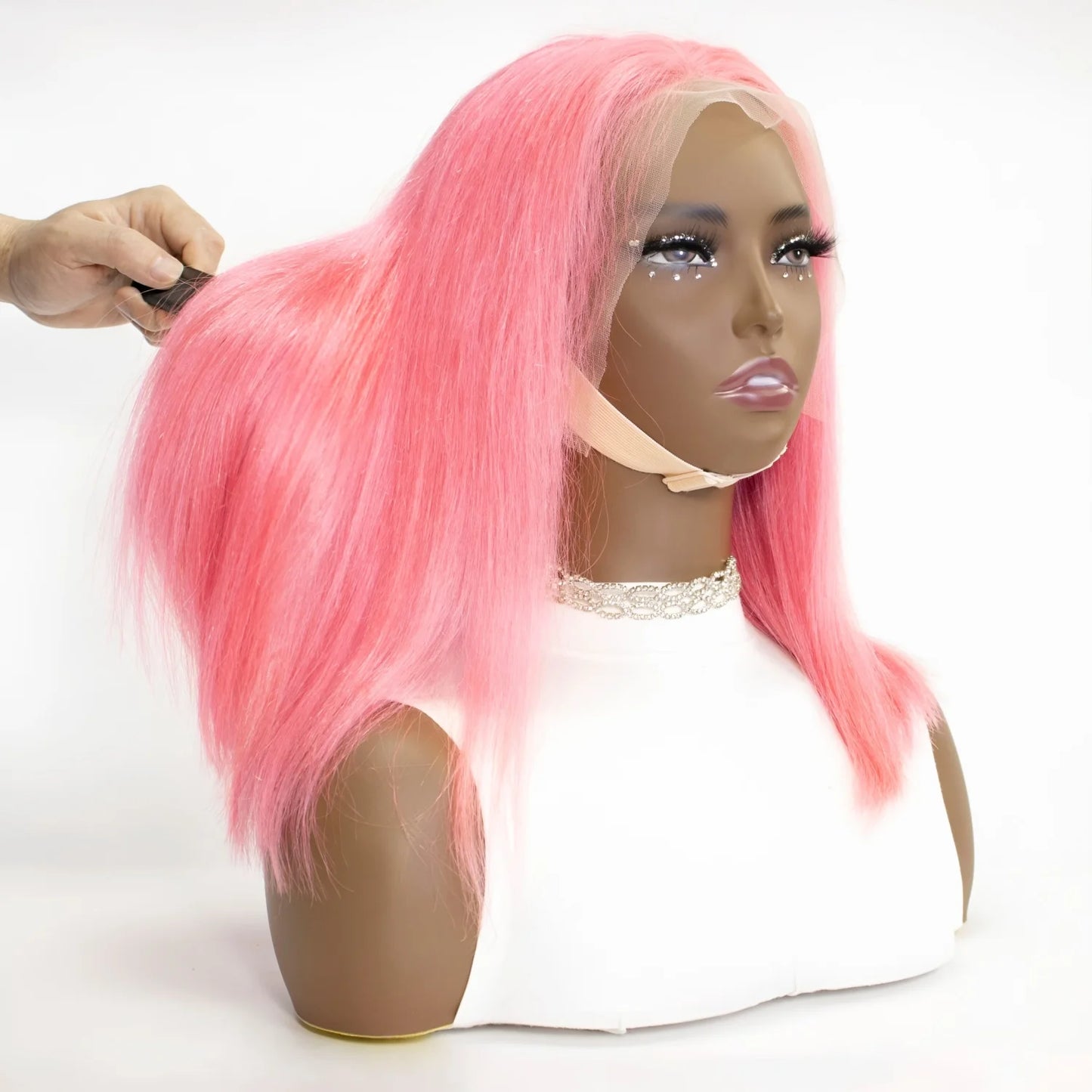 Cheveux humains Rose Rose droite Bob perruques pour femmes brésiliennes 13X4 dentelle avant perruques courtes dentelle frontale pré-plumée couleur Rose Bob perruque