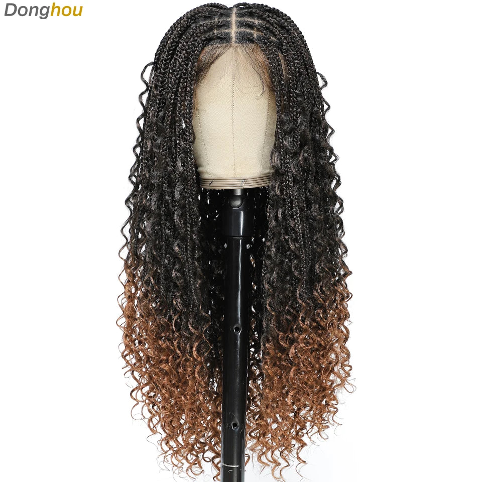 Perruques tressées sans nœuds ombrées Boho pour femmes noires 1B T30 couleurs boîte bohème tresses Perruques tresses Africaines Naturelles