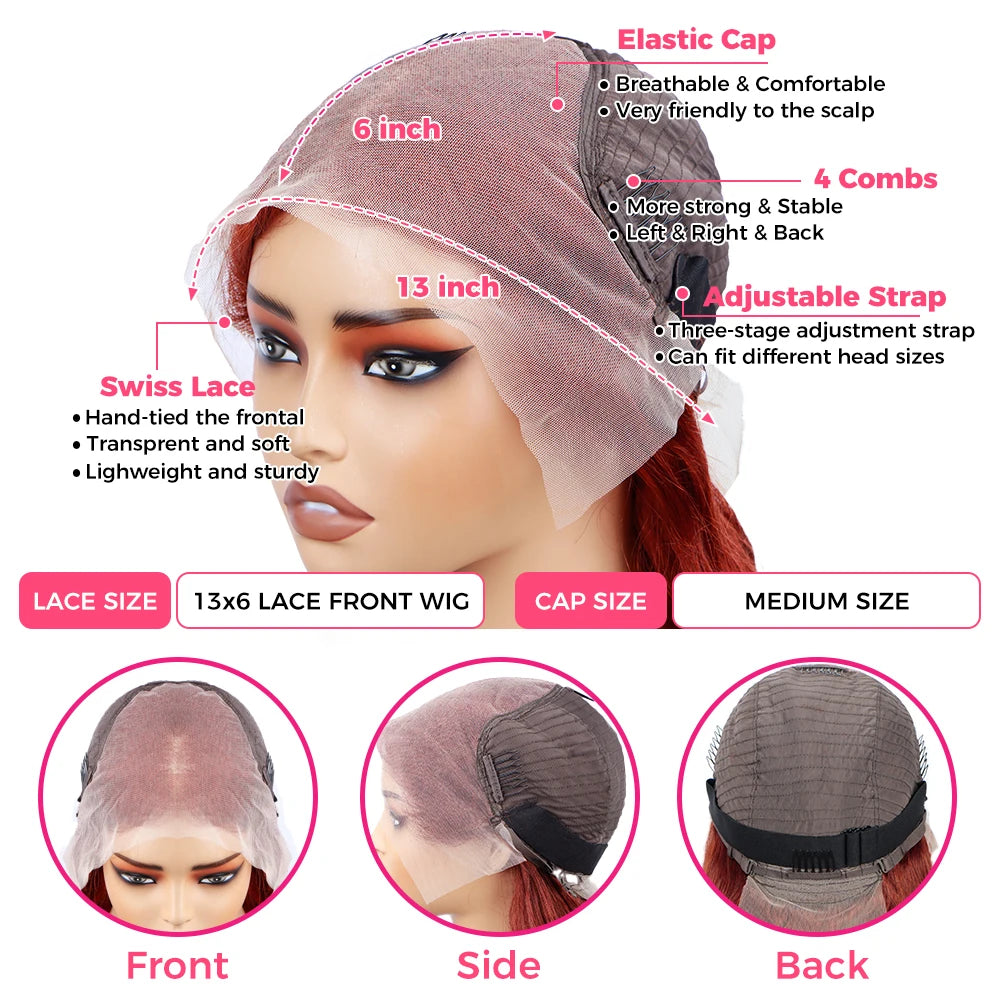 HD 13x4 brun rougeâtre vague de corps dentelle frontale perruques de cheveux humains vague d'eau brésilienne pré plumée 13x6 dentelle avant perruque pour les femmes