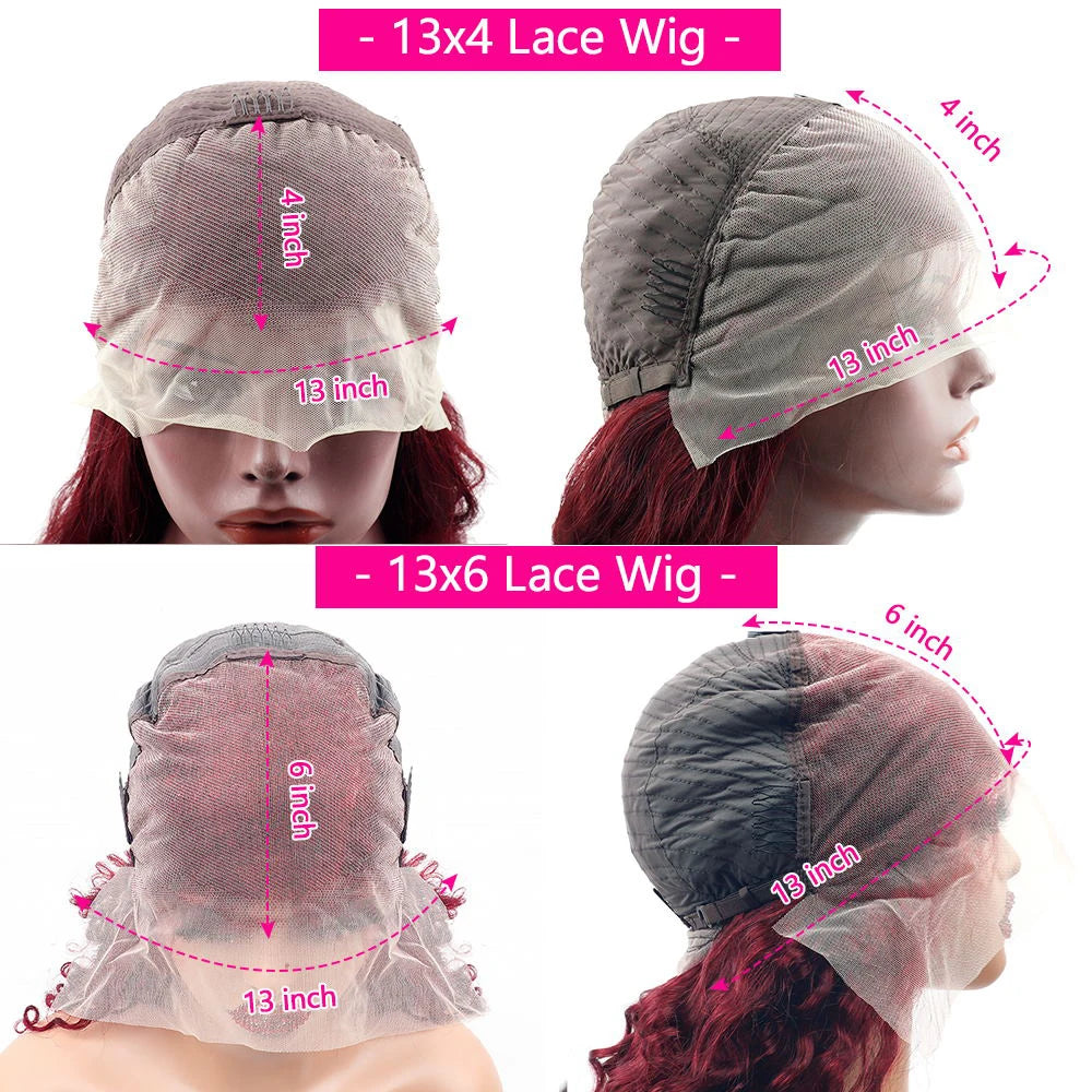 Perruque Lace Front Wig naturelle lisse, cheveux humains, couleur bordeaux 99J, haute densité 200, 13x6, HD, ultraviolette, 13x4, pour femmes