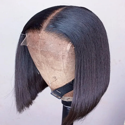 100% perruque de cheveux humains sans colle tressé fermeture Hd dentelle frontale perruque pré-coupée vietnamienne droite courte Bob dentelle avant perruque pour les femmes
