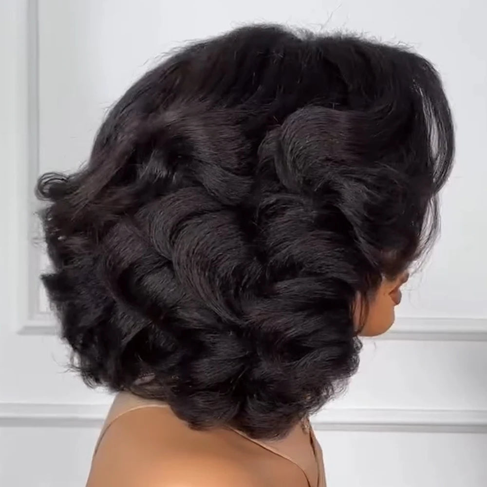 Perruque Bob en cheveux humains raides crépus HD Lace Front 4x4/13x4 de 10-16 pouces, densité 400%, pré-épilée, prête à porter, sans colle, effet Body Wave pour femmes