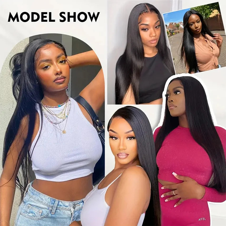 Perruque 13x4 en cheveux humains, dentelle frontale HD transparente, pré-plumée et sans colle, effet naturel et élégant