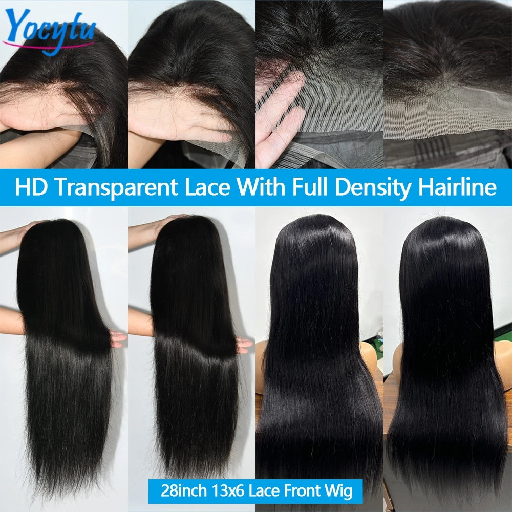 28 30 Pouces Perruques Cheveux Humains YOCYTU 13X6 lisse Perruque Peruvian Haut Qualité Pour Femme HD Transparent Lace Front Wigs Human Hair Perruque Cheveux Humains Livraison 3 Jours France