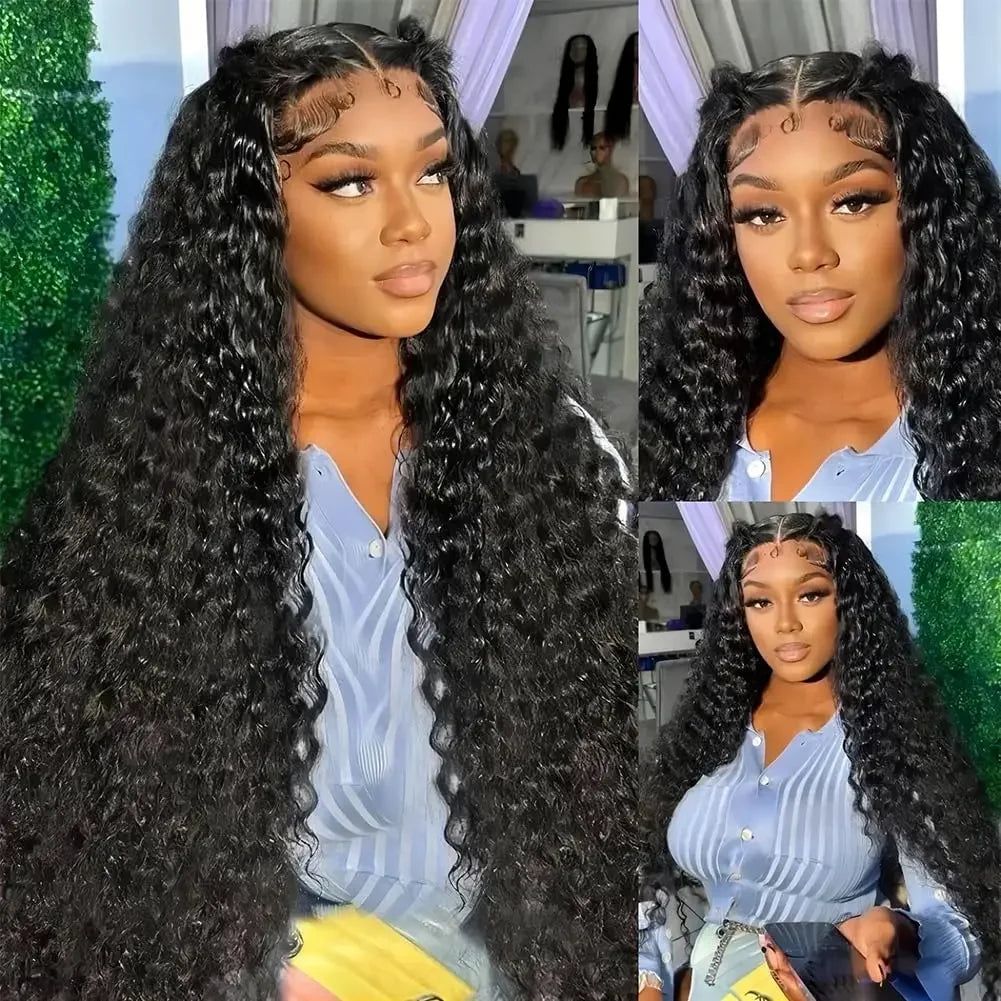 40 46 pouces 13x4 13x6 pleine frontale HD dentelle transparente longue vague profonde brésilienne Remy cheveux humains pré plumés perruques 200 densité
