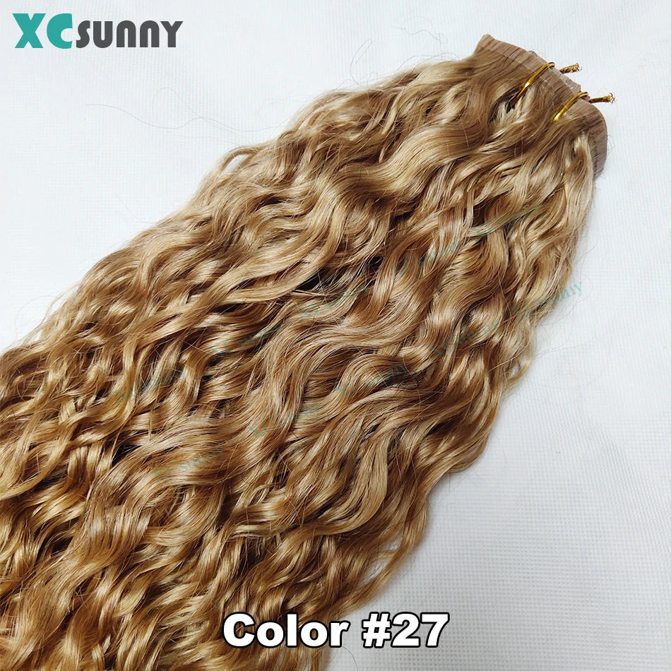 Extensions de Cheveux Humains Bouclés à réinitialisation en PU pour Femme, Sans Couture, 27 Blonde