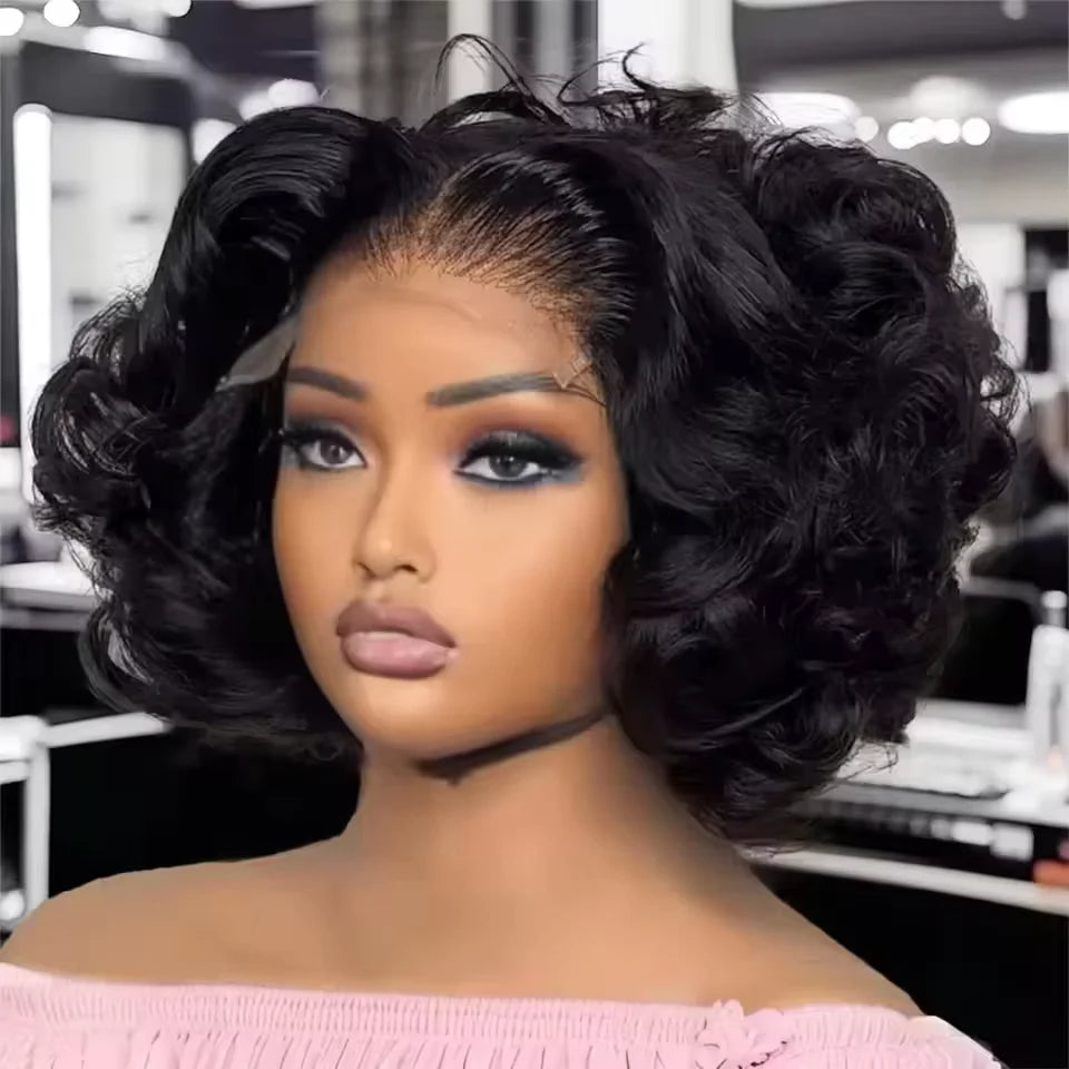 Perruque Super Haute Densité Bouclée Effet Œuf 100% Cheveux Humains Brésiliens, Perruque Frontale en Dentelle 13x4, Perruque Bob Courte Attrayante, Perruques en Dentelle Transparente