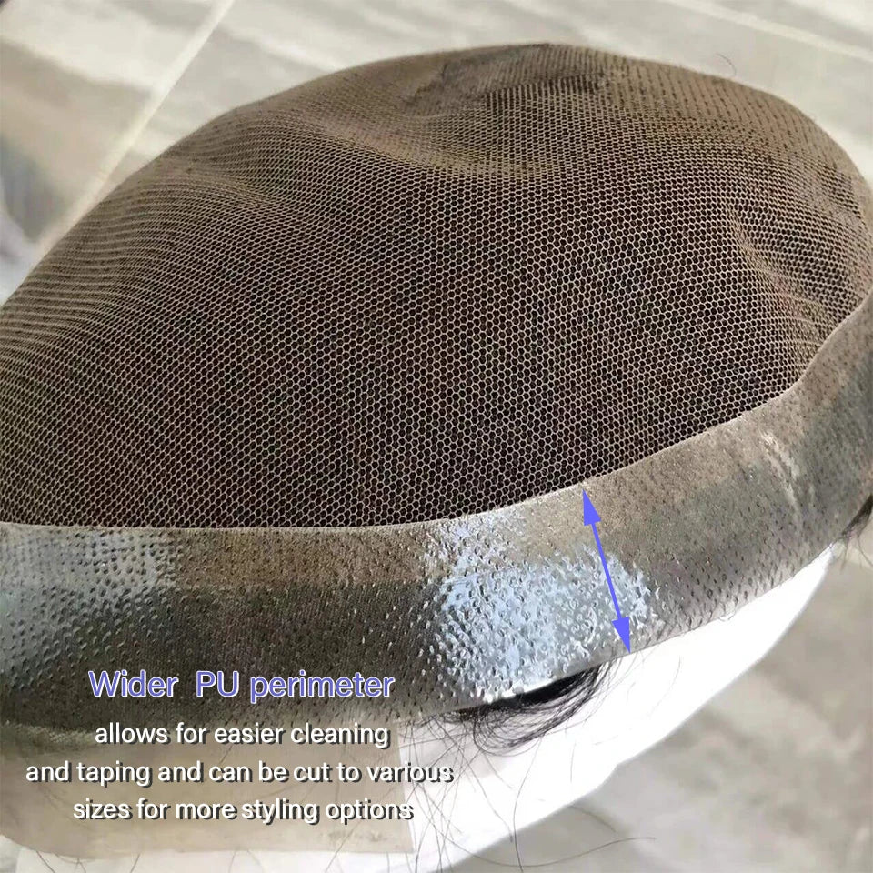 Perruque de cheveux humains en dentelle française avec PU pour homme, toupet confortable, vague naturelle, système de remplacement, prothèse capillaire masculine durable