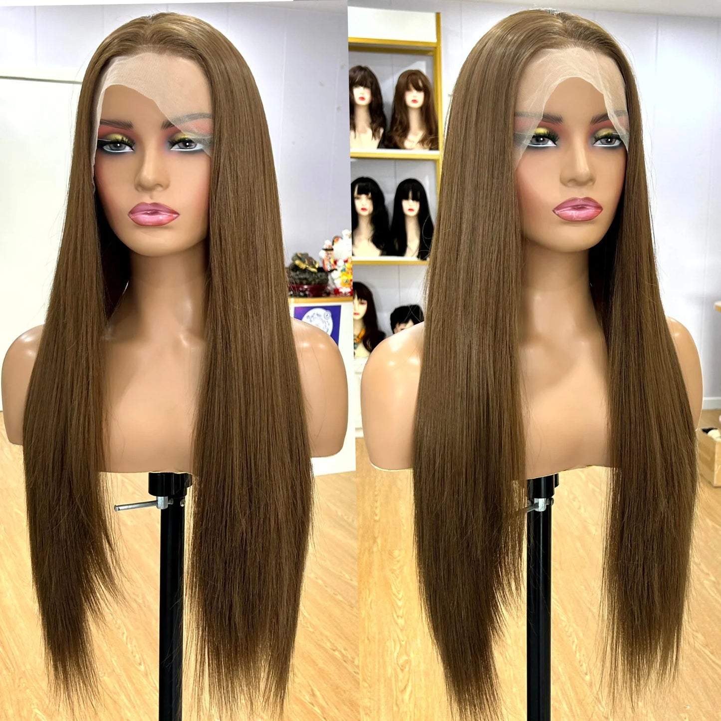 Perruque Lace Front Wig synthétique lisse et soyeuse, marron sarcelle, 13x4, avec raie libre, naturelle, pour femmes, fête quotidienne, Cosplay