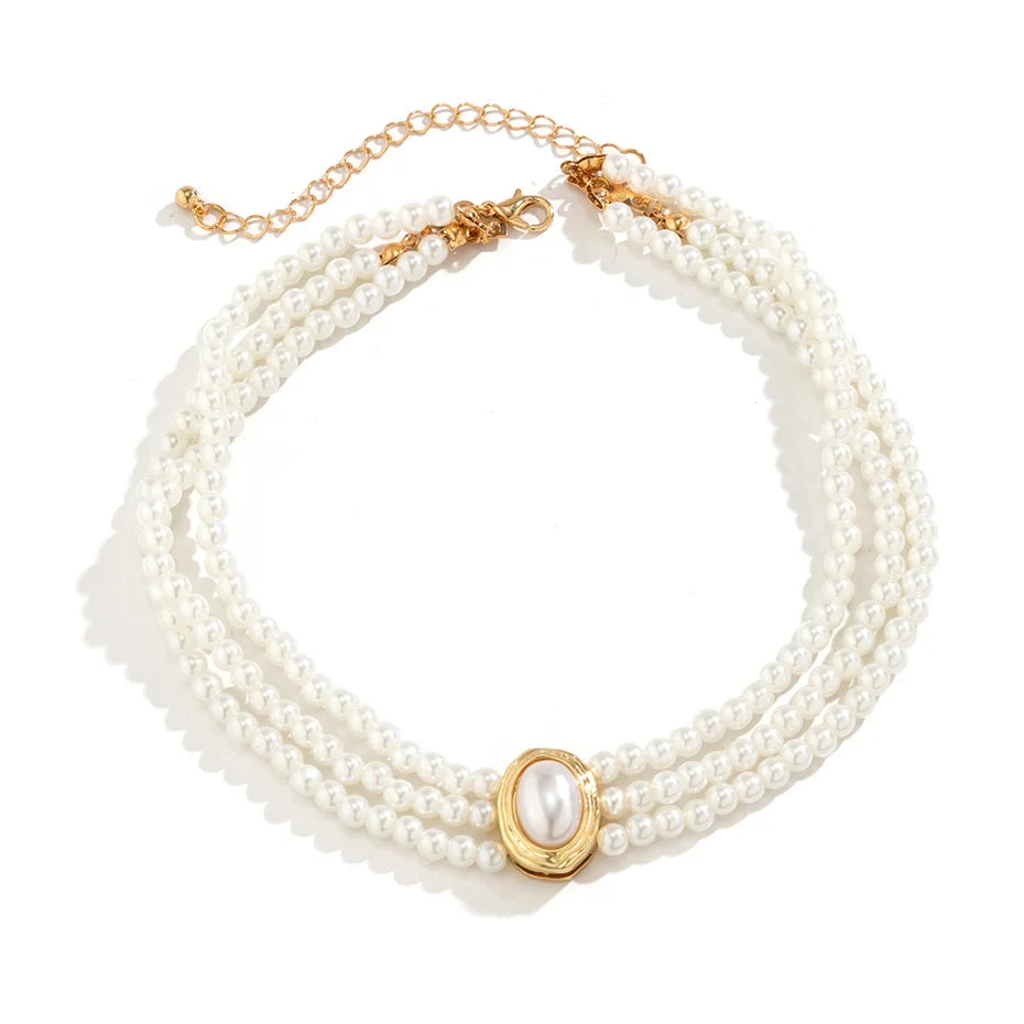 Collier ras du cou court multicouche Vintage pour femmes, Imitation de perles, tendance, élégant, gothique, strass, chaîne de clavicule, accessoires de mariage