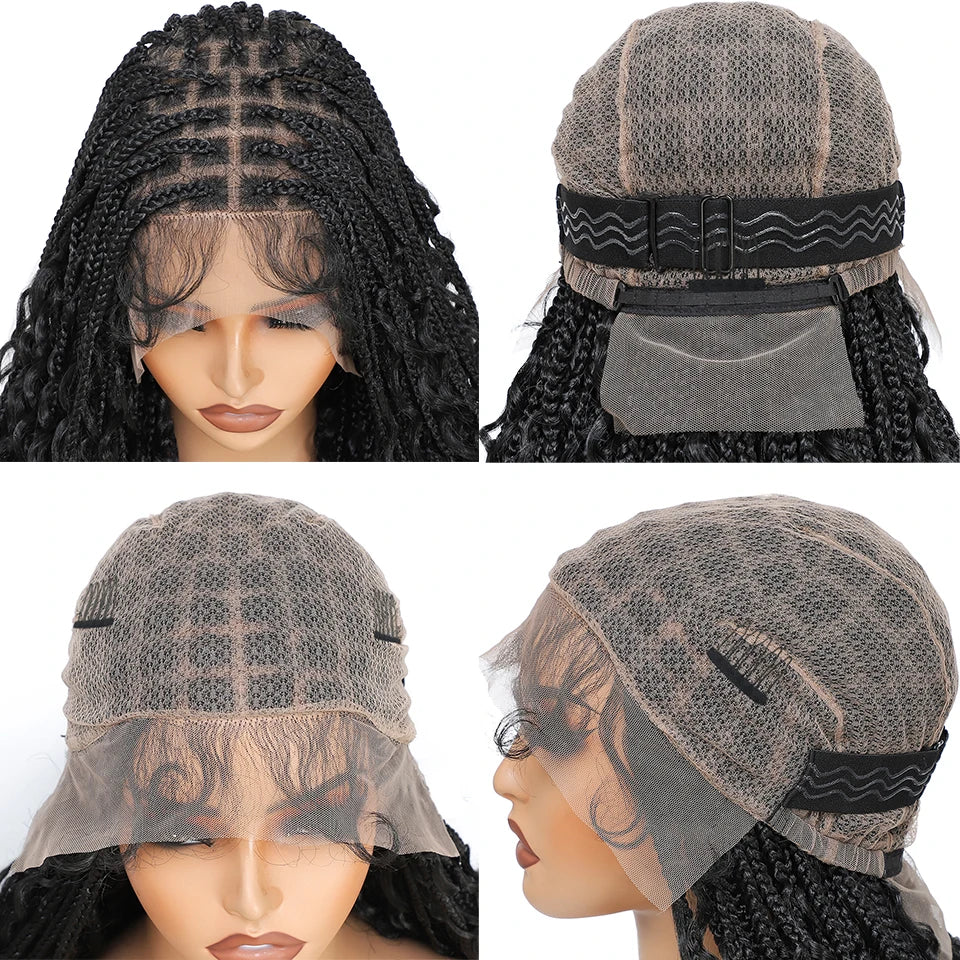 Perruque tressée Boho sans nœuds pour femmes noires, couleurs ombrées 1B/T30, style boîte bohème, tresses africaines naturelles