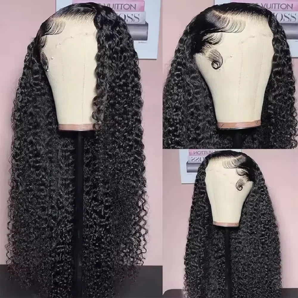 Perruque Lace Frontal Wig naturelle bouclée, cheveux humains, Deep Wave, Transparent HD, 5x5, sans colle, pre-plucked, 13x6, eau, 30 40 pouces