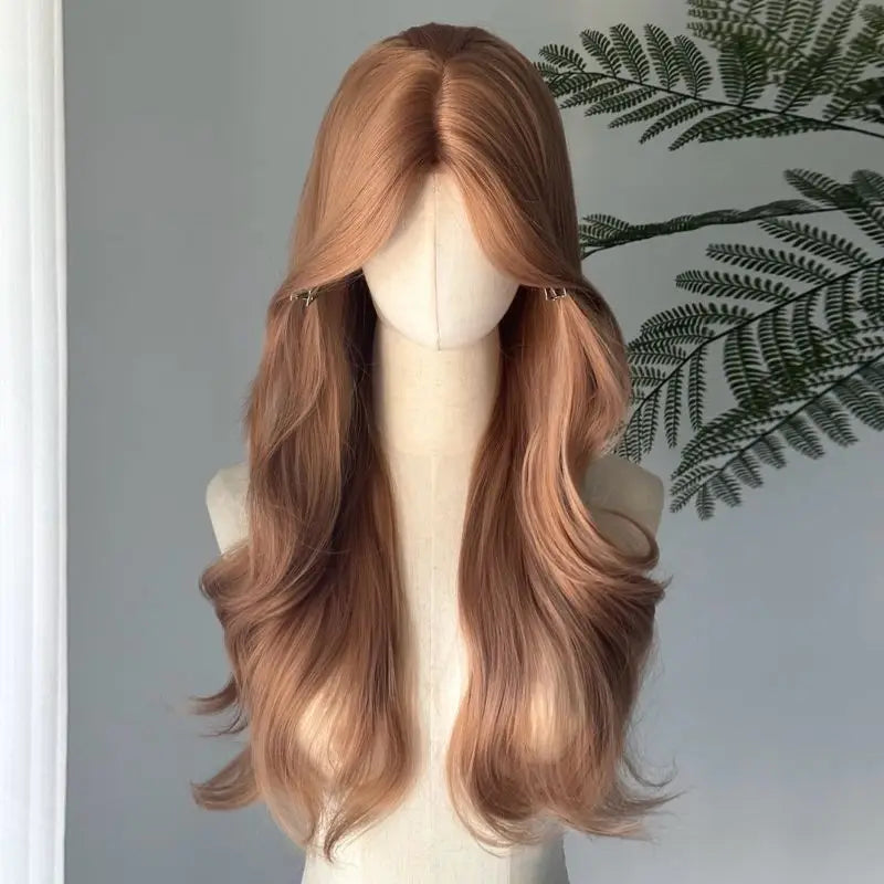 Perruque Lace Front Wig synthétique Blonde Champagne, corps Long, perruques brunes ondulées pour usage quotidien, bandeau Lolita Cosplay 가Perruque Femme