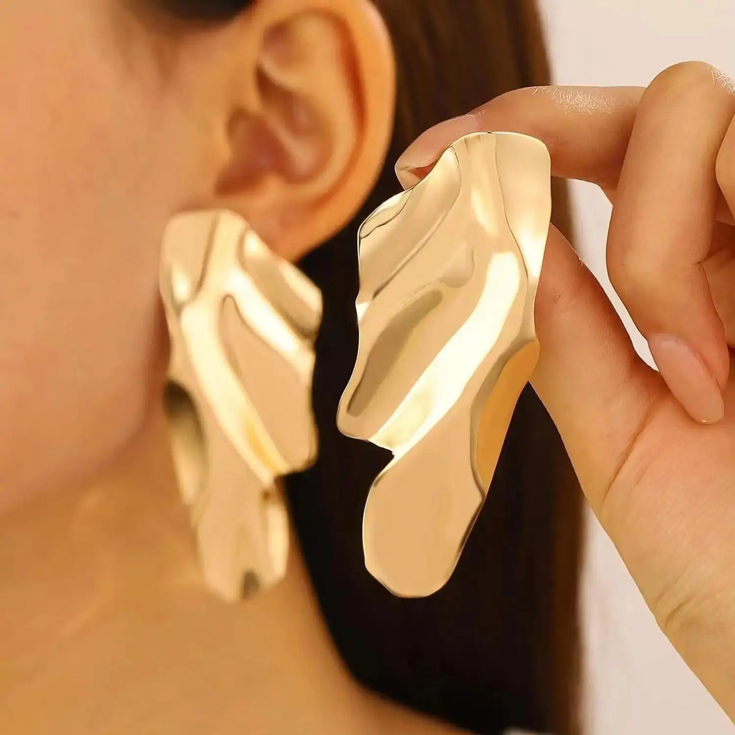 Boucles d'Oreilles Exagérées en Or pour Femme, Bijoux en Métal, Grand Cuir oral elu, Tendance, Nouvelle Collection 2024