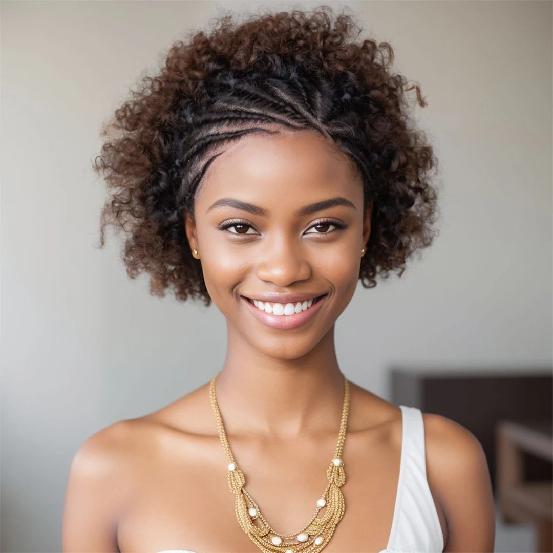 Perruque afro brésilienne Remy bouclée noire naturelle avec tresses, 6 amaran, 13x4, 100%