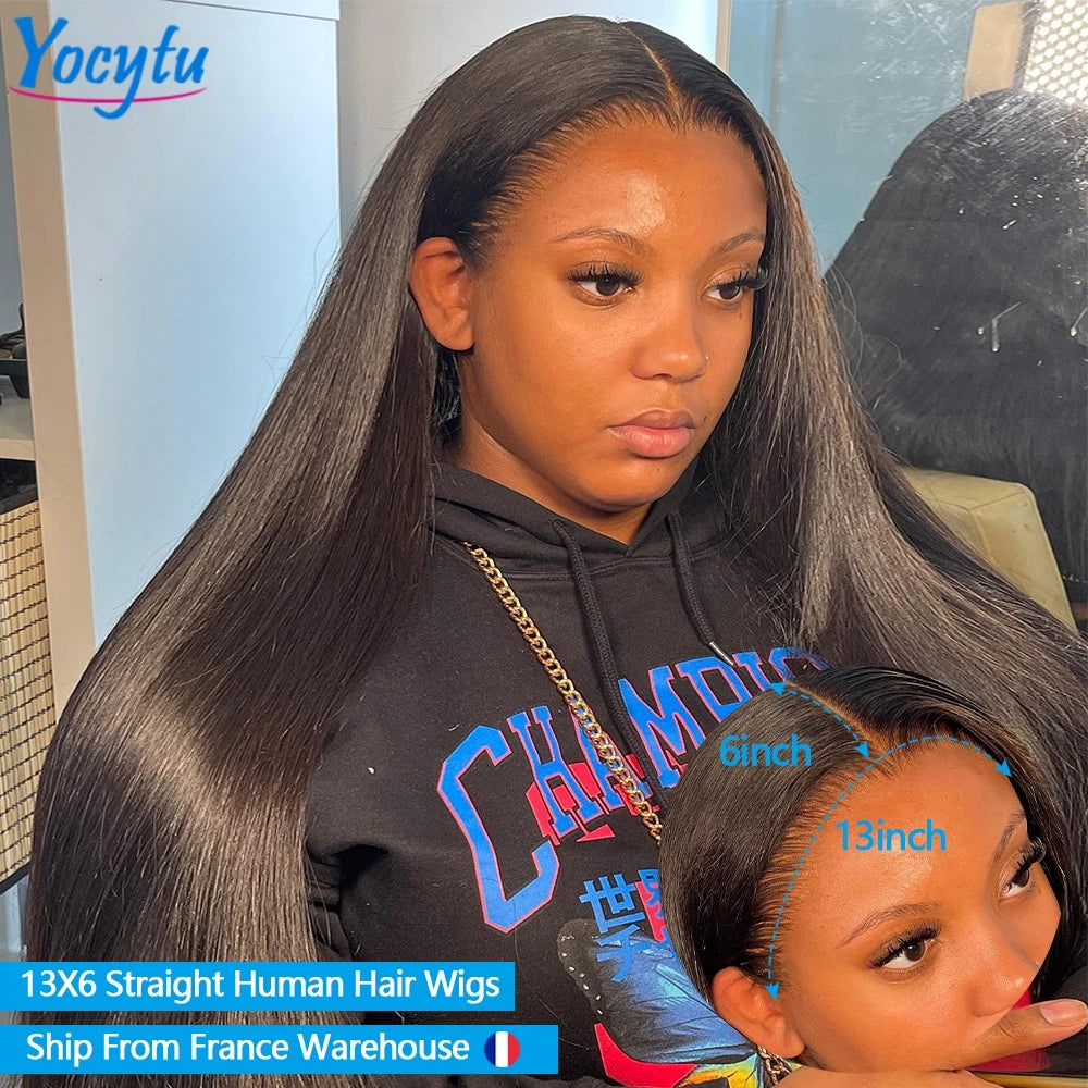 28 30 Pouces Perruques Cheveux Humains YOCYTU 13X6 lisse Perruque Peruvian Haut Qualité Pour Femme HD Transparent Lace Front Wigs Human Hair Perruque Cheveux Humains Livraison 3 Jours France