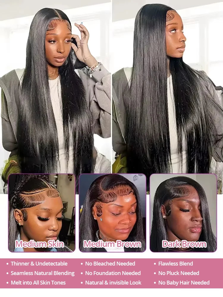 40 pouces os droit 13x6 HD Transparent dentelle frontale perruques de cheveux humains 250% brésilien 360 13x4 pleine dentelle avant perruques pour les femmes