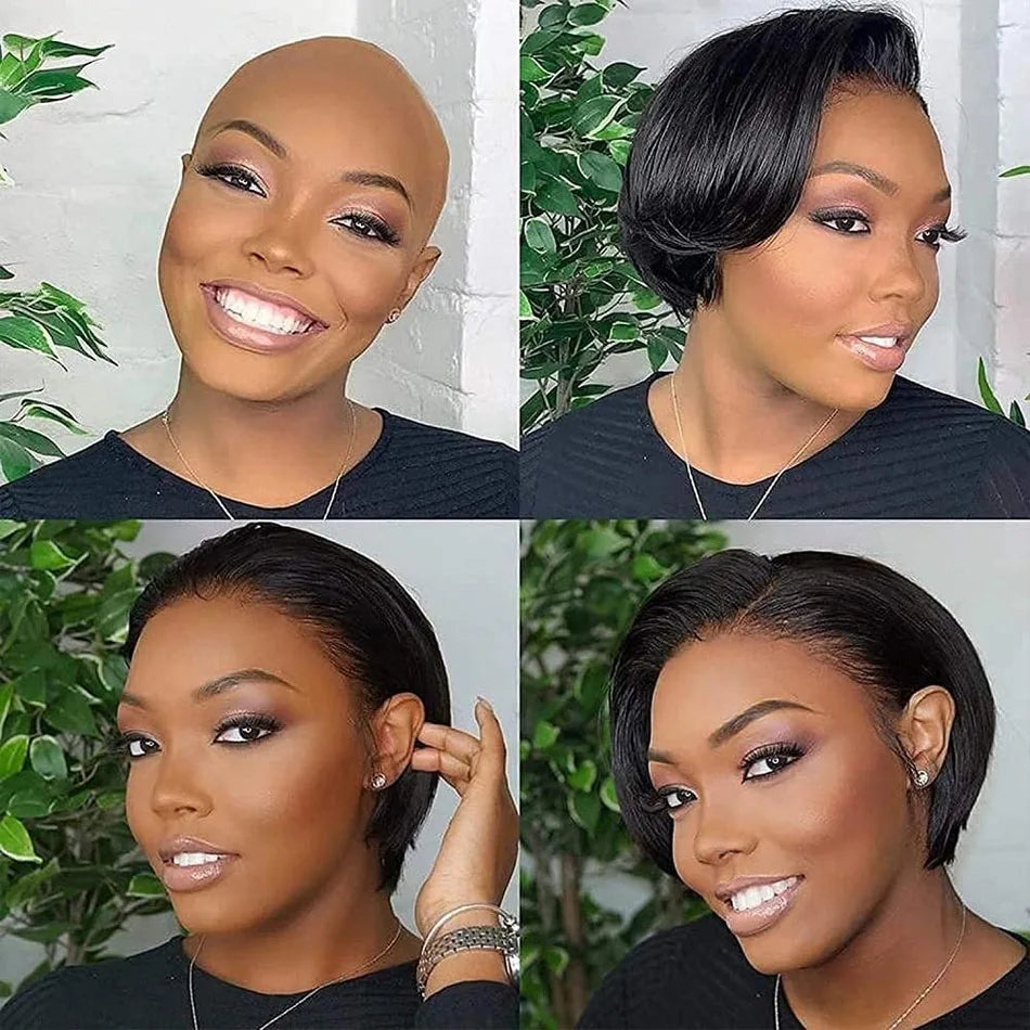 Cheveux humains 13X2 perruques courtes coupe lutin perruques droites Bob HDTransparent dentelle frontale perruques pour les femmes noires 250 densité Perruque pas cher