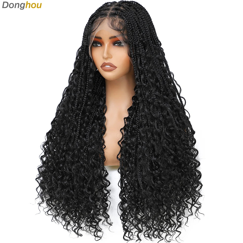 Perruque tressée Boho sans nœuds pour femmes noires, couleurs ombrées 1B/T30, style boîte bohème, tresses africaines naturelles
