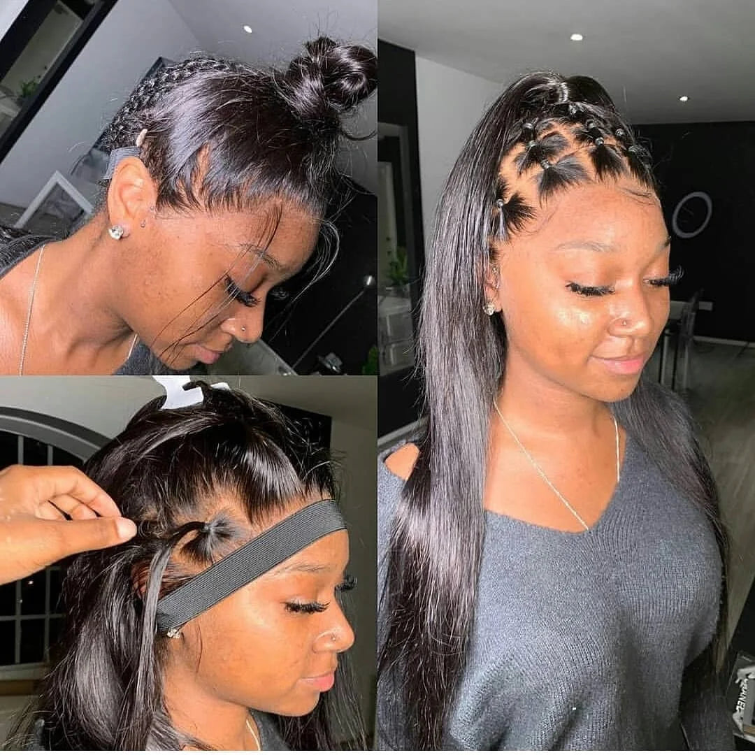 Perruque Lace Frontal Wig 360 naturelle brésilienne lisse, cheveux lisses, 13x6, Transparent, pre-plucked, pour femmes