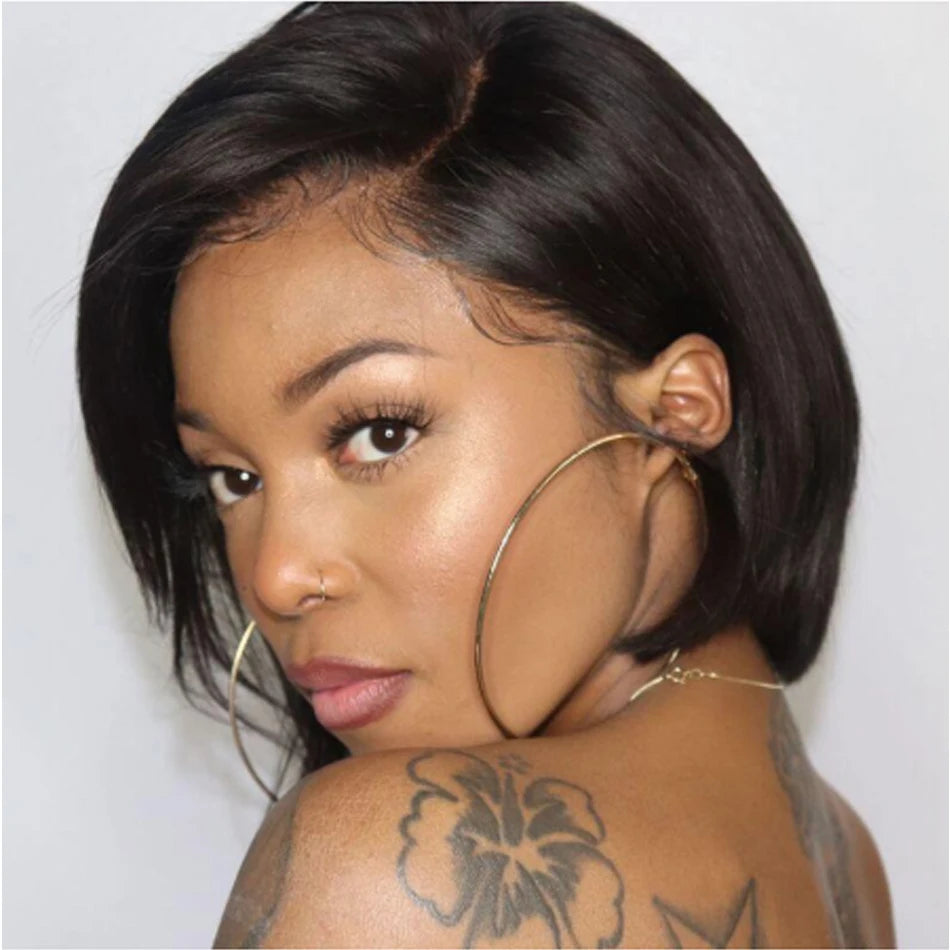 Cheveux humains 13X2 perruques courtes coupe lutin perruques droites Bob HDTransparent dentelle frontale perruques pour les femmes noires 250 densité Perruque pas cher