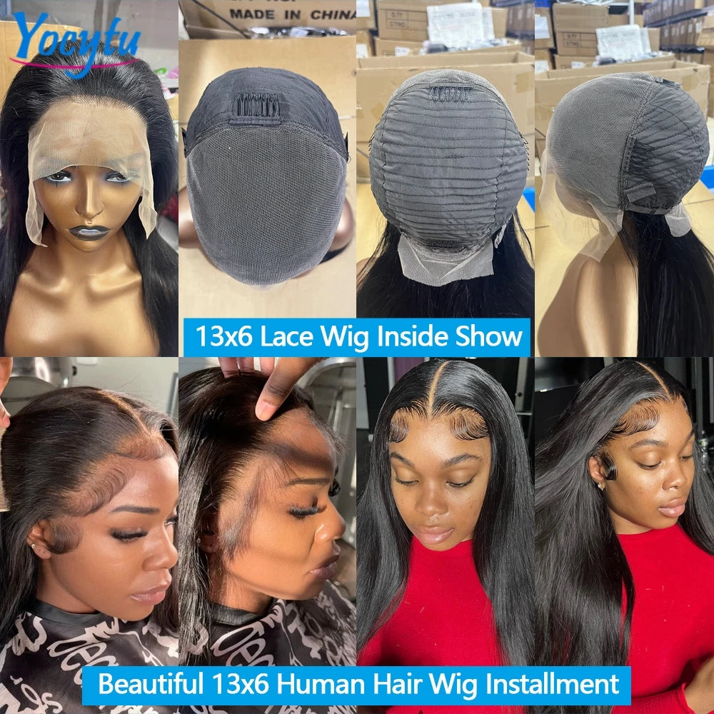 28 30 Pouces Perruques Cheveux Humains YOCYTU 13X6 lisse Perruque Peruvian Haut Qualité Pour Femme HD Transparent Lace Front Wigs Human Hair Perruque Cheveux Humains Livraison 3 Jours France