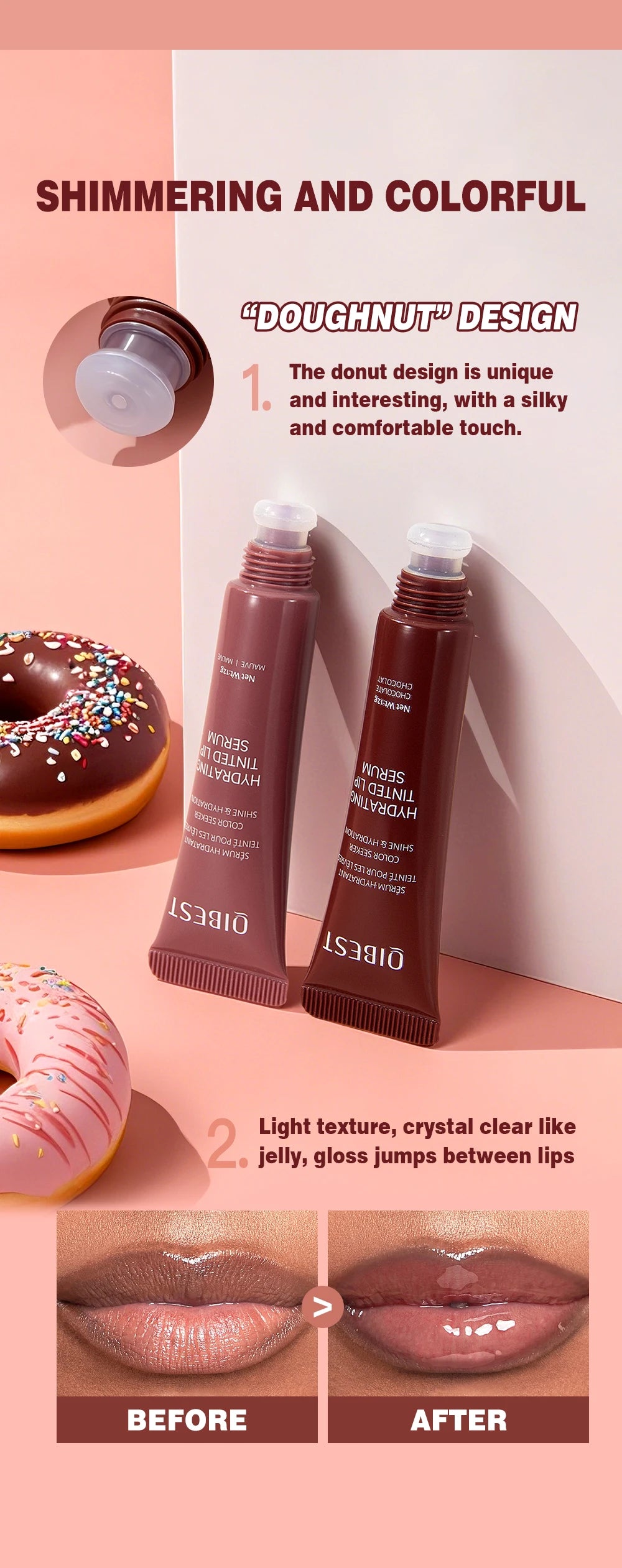 Brillant à lèvres repulpant marron nu, huile hydratante colorée, teinte transparente, Tube souple, maquillage, beauté, soins pour les lèvres, 12g