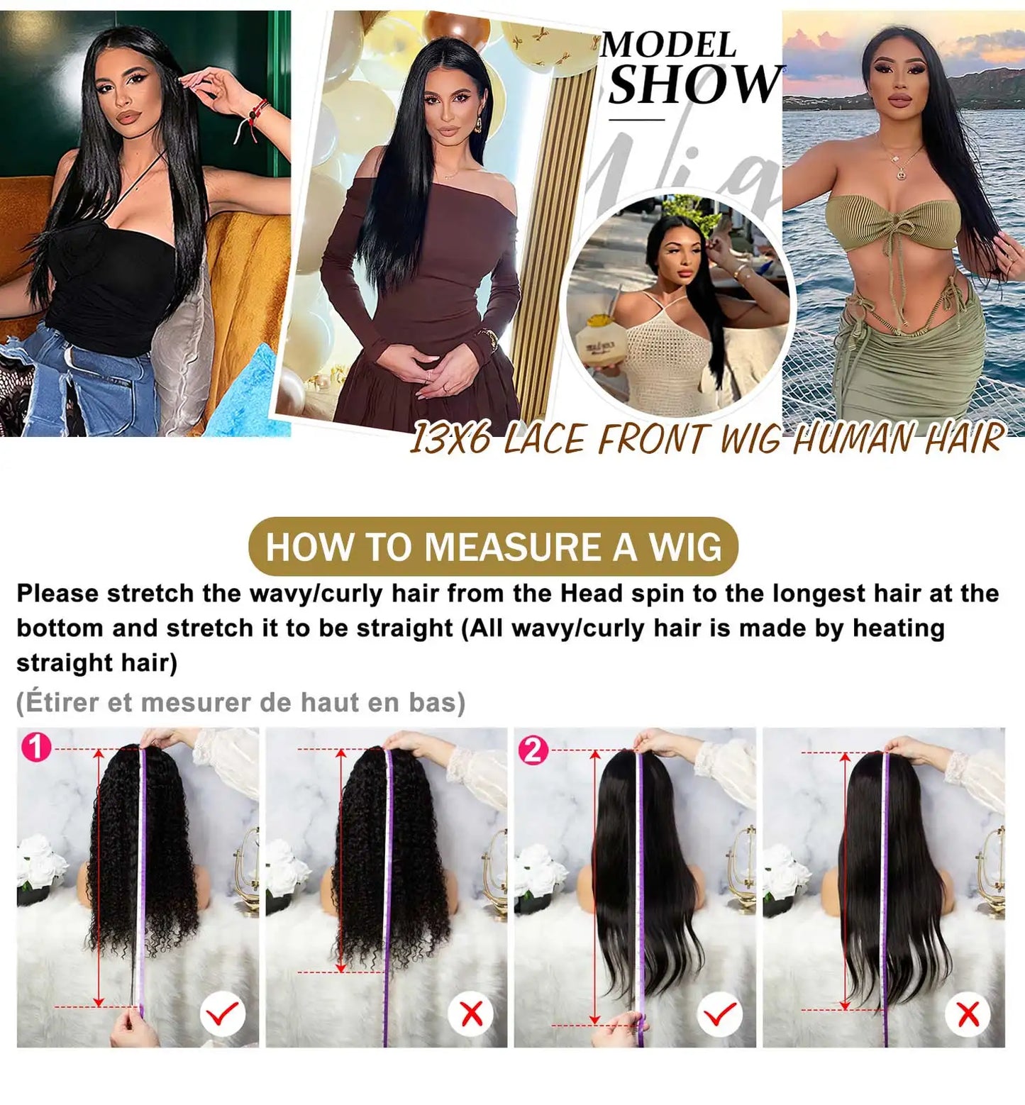 40 50 pouces perruque de cheveux humains droite 13x6 HD dentelle frontale 100% perruques de cheveux humains 250 densité Remy pré plumé dentelle avant fermeture perruque