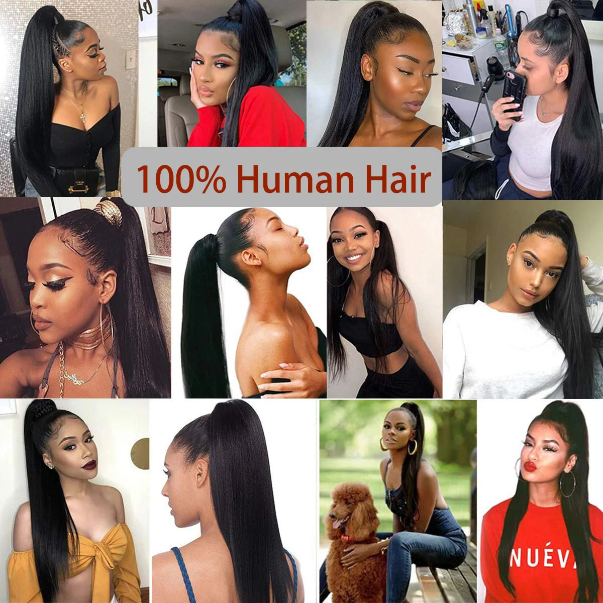 Cheveux humains droits queue de cheval cordon 100% Remy queue de cheval Extension pour les femmes brésilien cheveux longs raides couleur naturelle # 1B