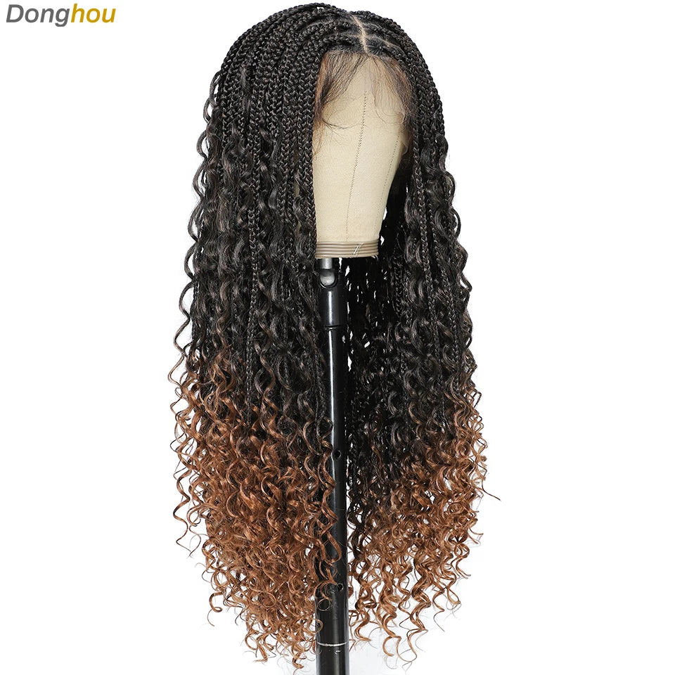 Perruque tressée Boho sans nœuds pour femmes noires, couleurs ombrées 1B/T30, style boîte bohème, tresses africaines naturelles
