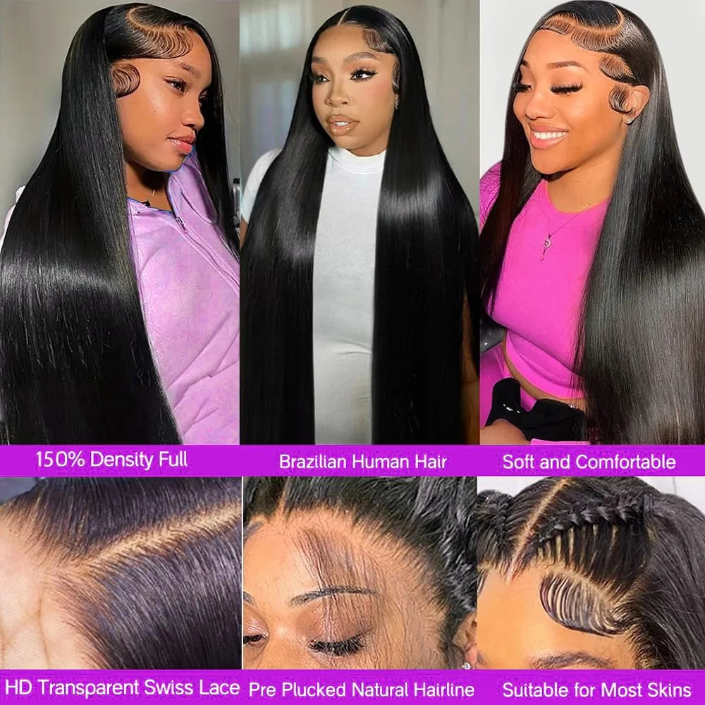 Perruques sans colle os droit HD dentelle avant Cheveux humains 13x4 Transparent dentelle frontale Perruques Perruques Cheveux Humains pré plumées