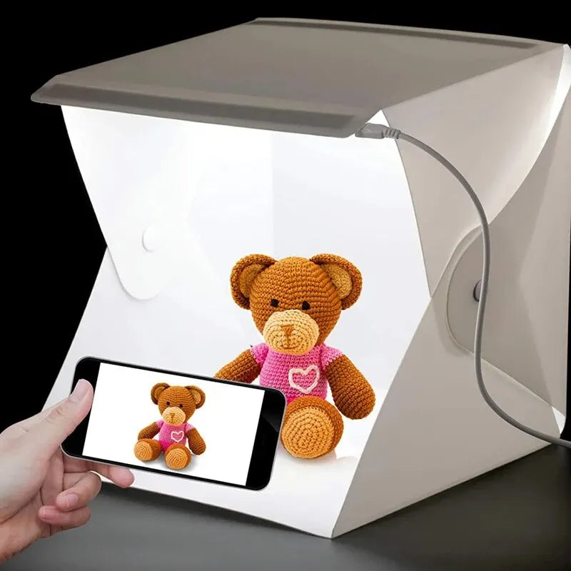 Mini cabine Photo pliante Softbox petites lumières LED boîte à lumière pliante Portable accessoires Photo Double bande lumineuse 6 couleurs toile de fond